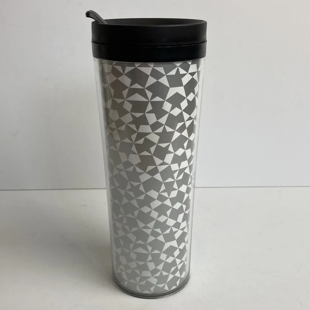 Starbucks Tumbler Silver White Geometric 16oz Holiday Christmas New Years Travel